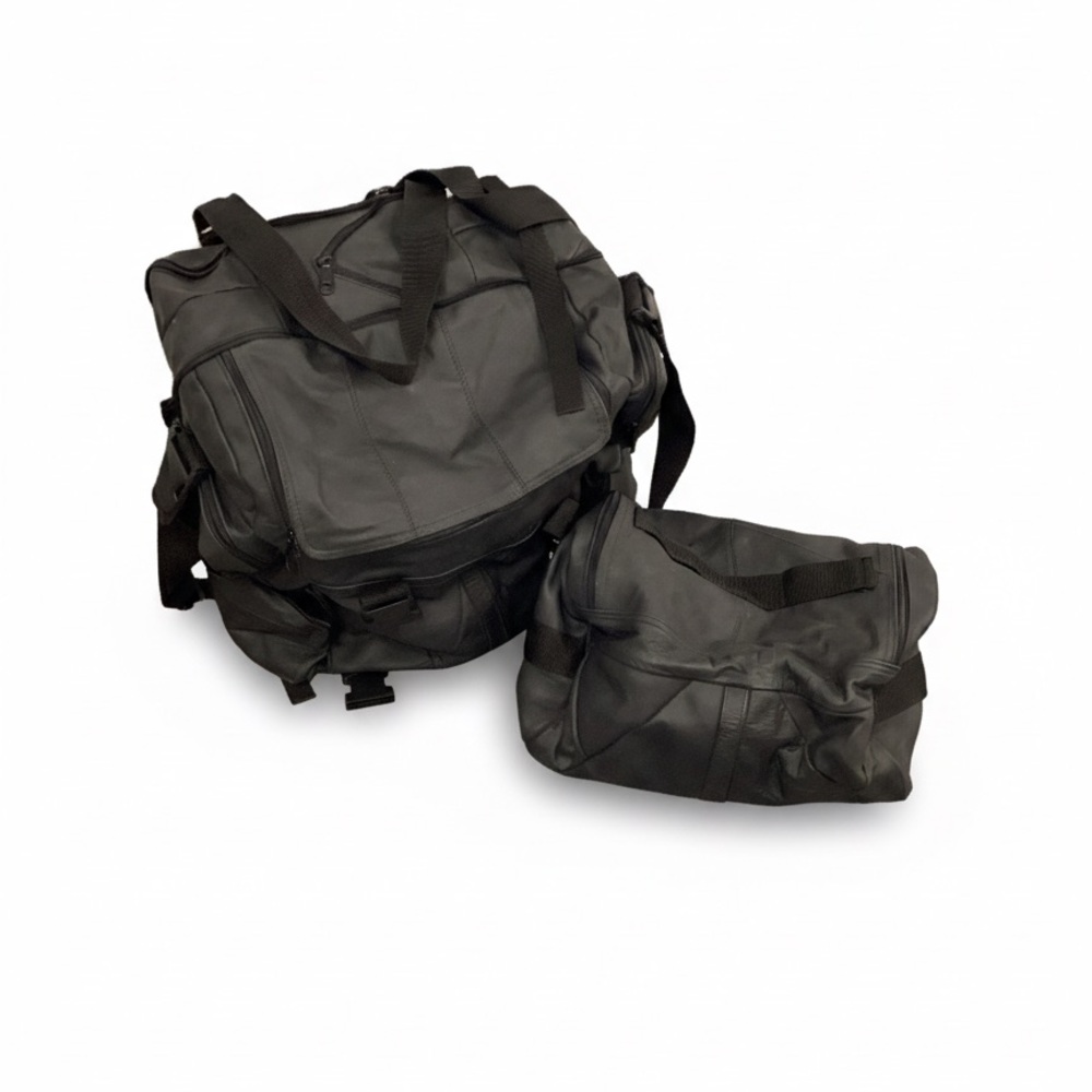 Large Leather Expandable Motorcycle Travel Backpack and Companion Bag